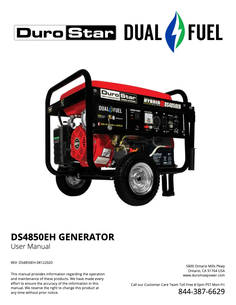 Page 1 de la notice Manuel utilisateur DuroMax DS4850EH