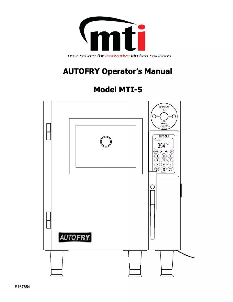 Page n°1 - Manuel utilisateur AutoFry MTI-5