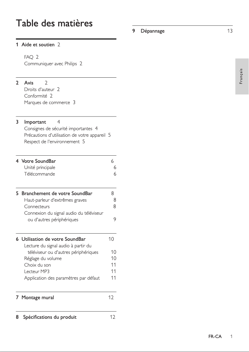 Page 1 de la notice Manuel utilisateur Philips CSS2123B