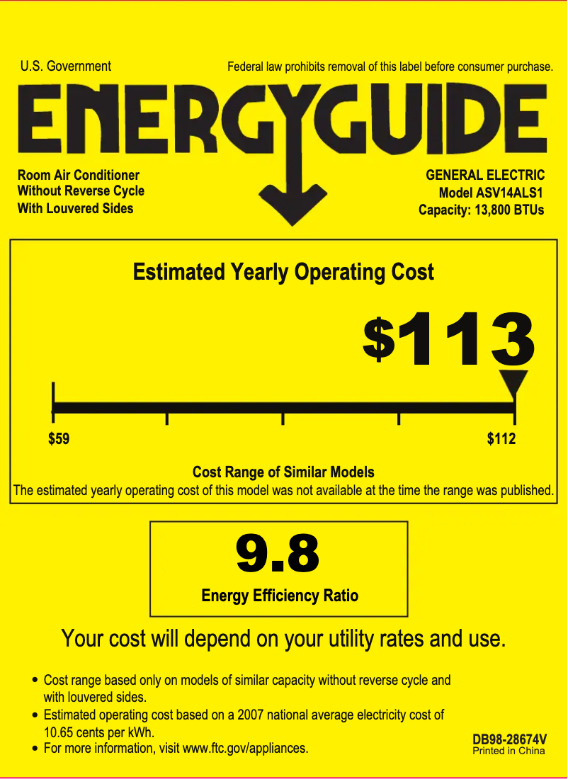 Page n°1 - Label énergétique GE ASV14AL