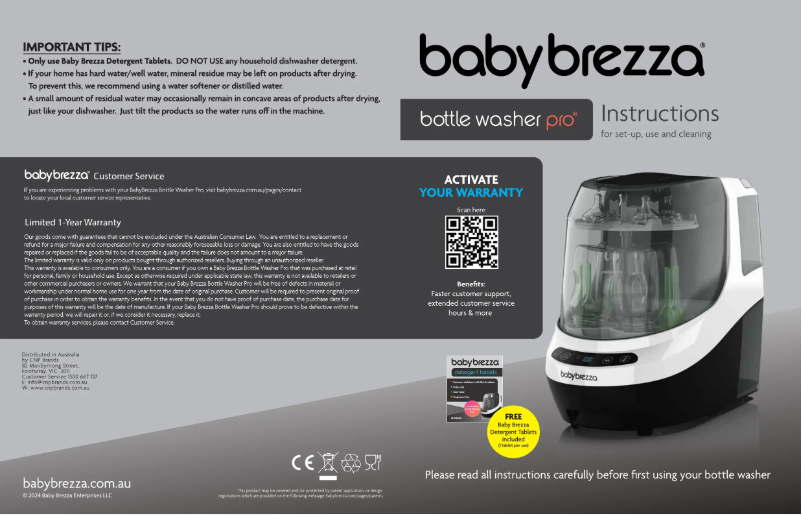 Page 1 de la notice Manuel utilisateur Baby Brezza Bottle Washer Pro