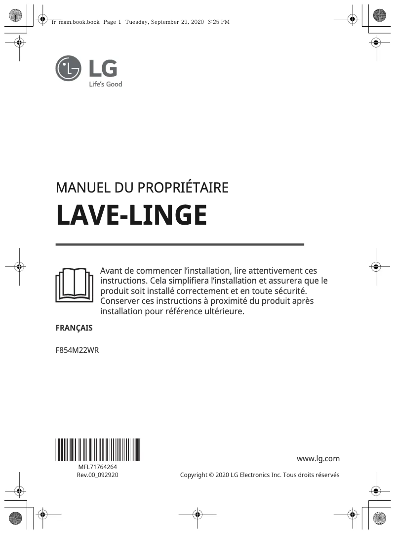Page 1 de la notice Manuel utilisateur LG F854M22WR