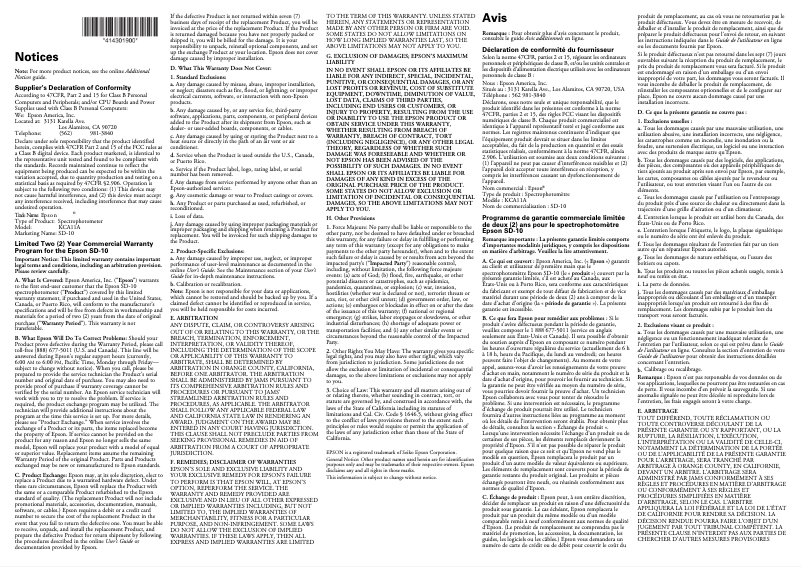 Page n°1 - Informations de garantie Epson SD-10