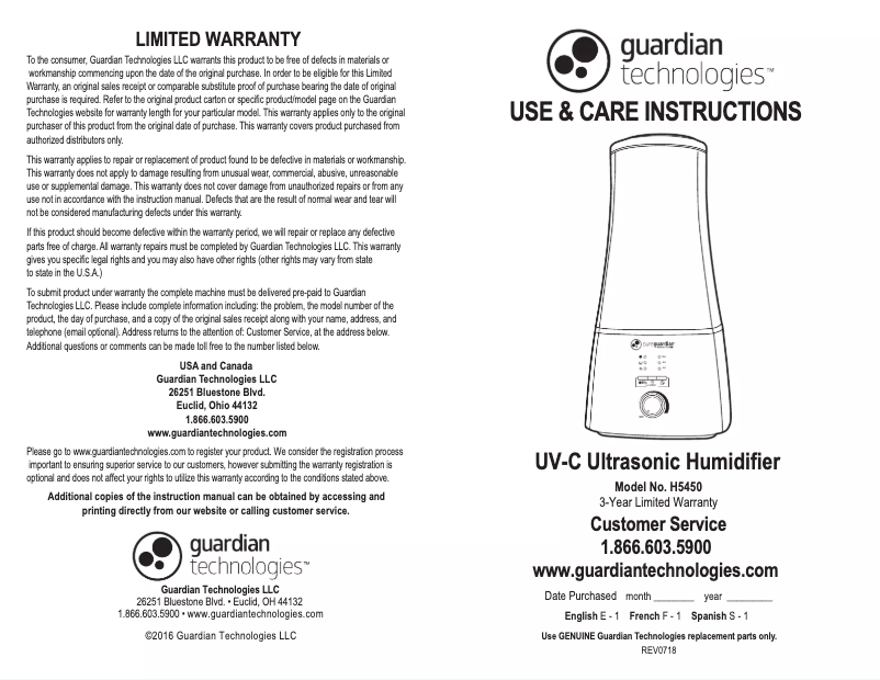 Image de la première page du manuel de l'appareil H5450BCA