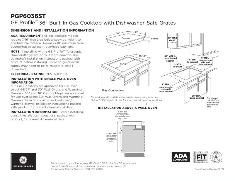 Page n°1 - Fiche technique GE Profile PGP6036STSS