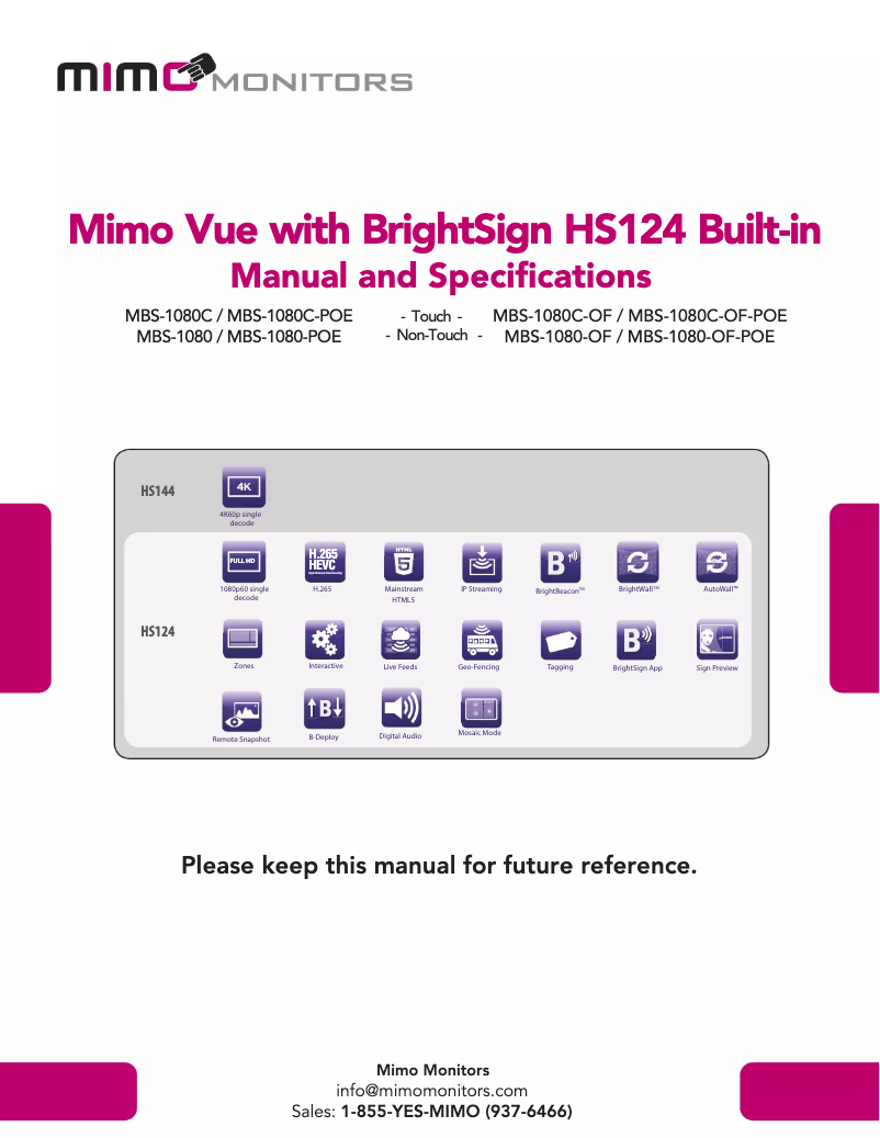 Page 1 de la notice Manuel utilisateur Mimo Monitors MBS-1080C-POE