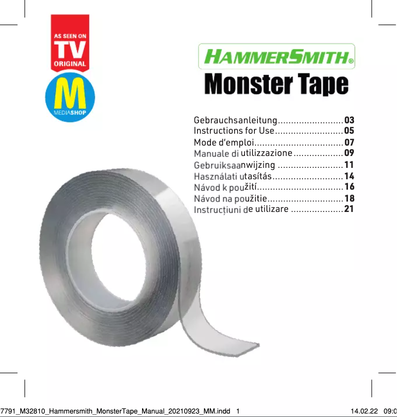 Page n°1 - Manuel utilisateur Hammersmith Monster Tape