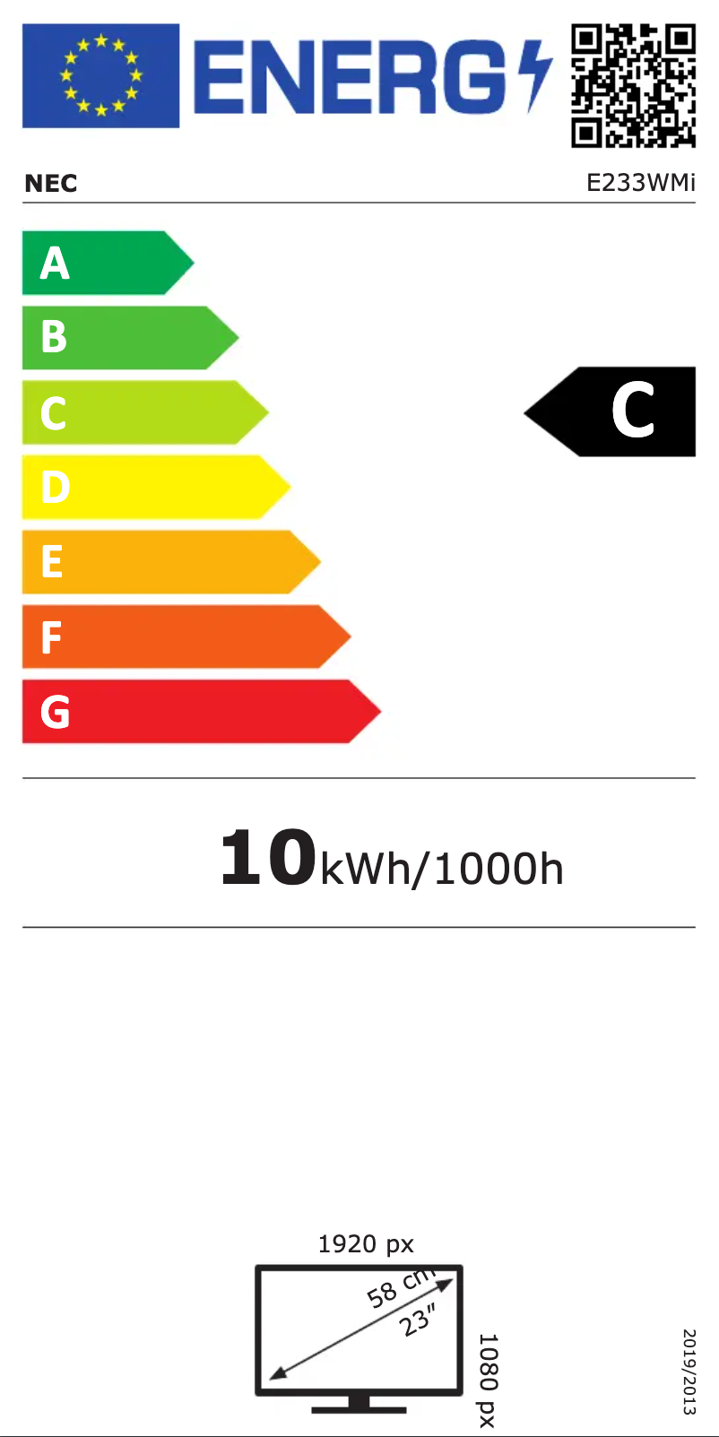 Page 1 de la notice Label énergétique NEC MultiSync E233WMi
