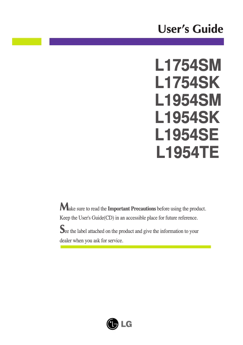 Page 1 de la notice Manuel utilisateur LG L1954SK