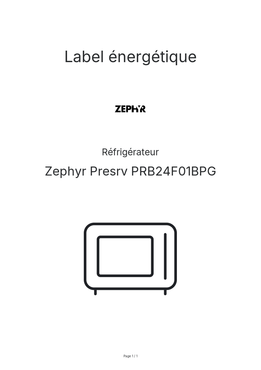 Page n°1 - Label énergétique Zephyr Presrv PRB24F01BPG