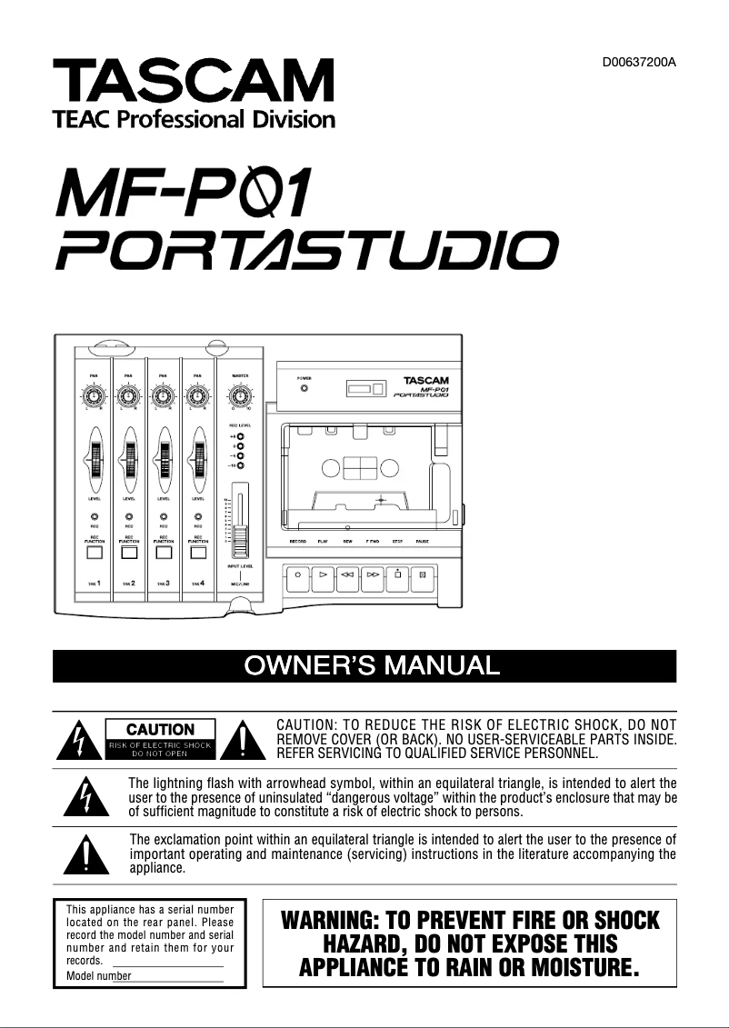 Image de la première page du manuel de l'appareil Portastudio MF-P01