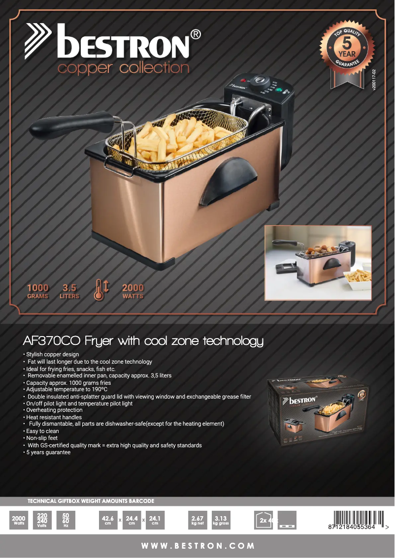 Página 1 del manual Ficha técnica Bestron AF370CO