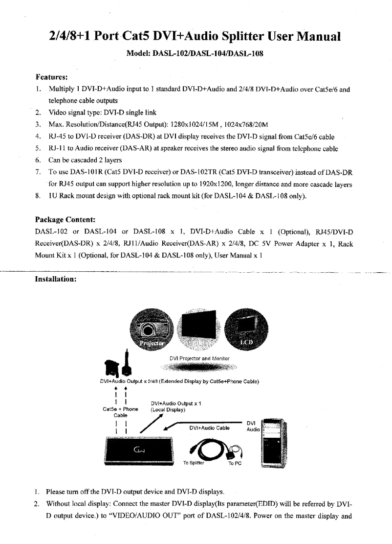 Page 1 de la notice Manuel utilisateur Intronics DVI + Audio Splitter
