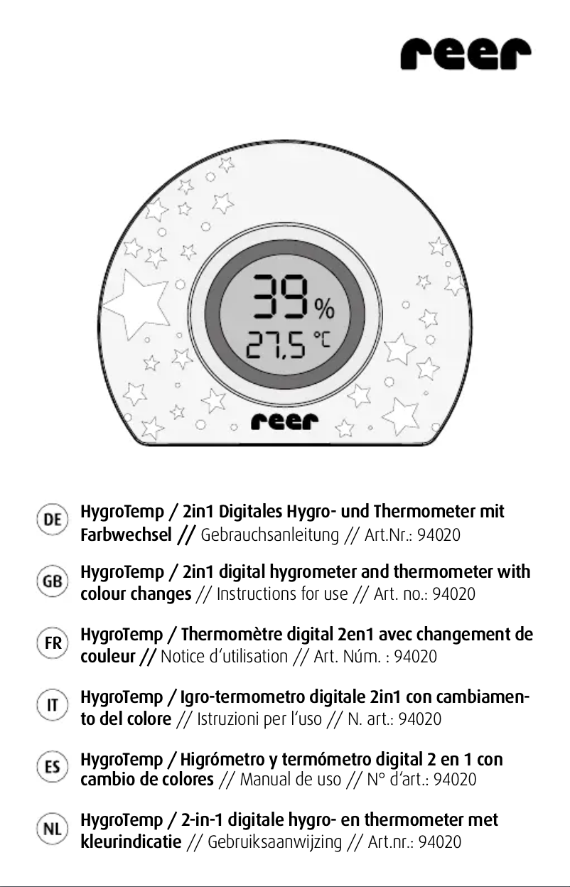 Image de la première page du manuel de l'appareil HygroTemp 94020