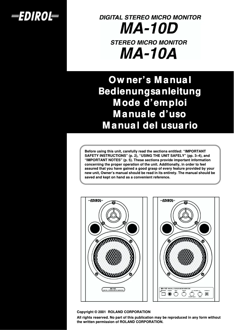 Page 1 de la notice Manuel utilisateur Roland MA-10A
