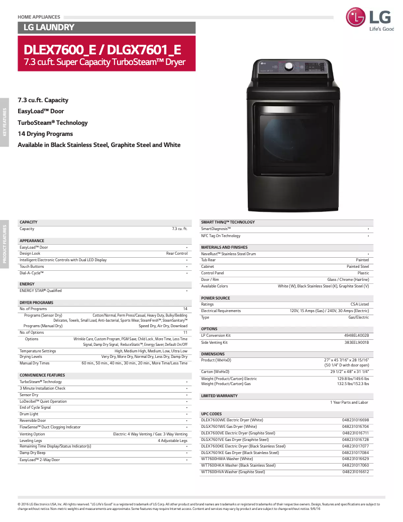 Page n°1 - Fiche technique LG DX7601