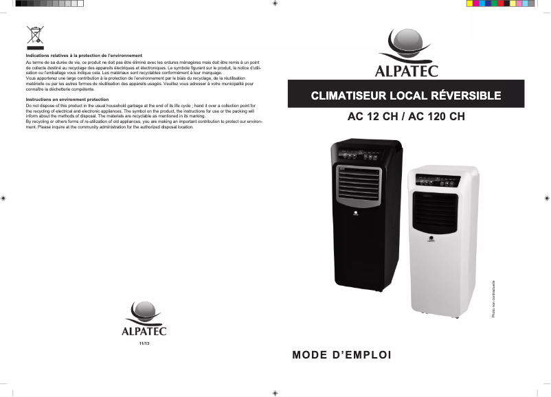 Page 1 de la notice Manuel utilisateur Alpatec AC 12 CH