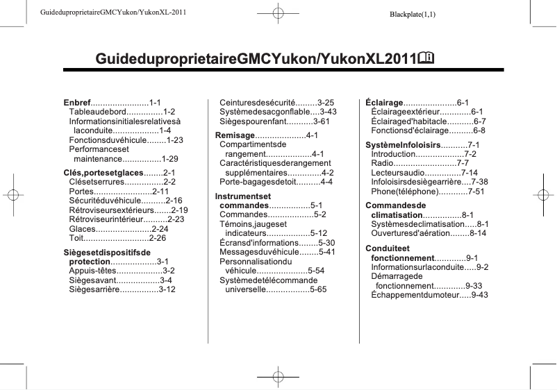 Page 1 de la notice Manuel utilisateur GMC Yukon (2011)