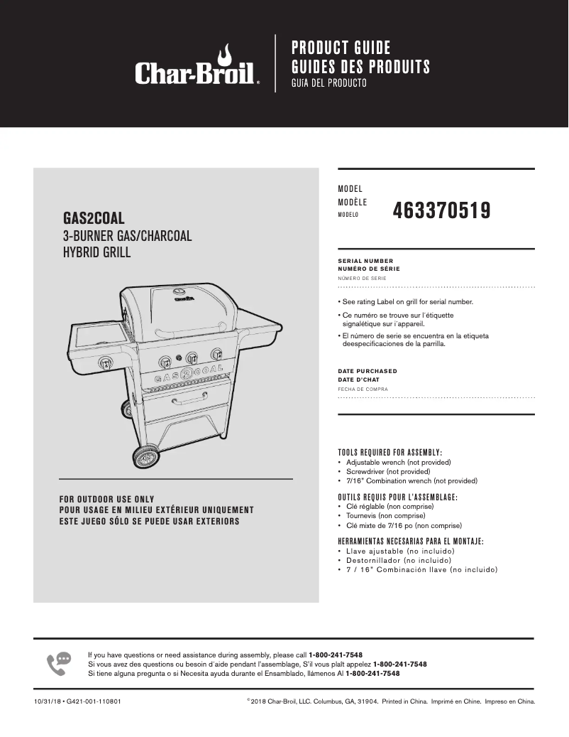 Page 1 de la notice Manuel utilisateur Char-Broil Gas2Coal 463370519