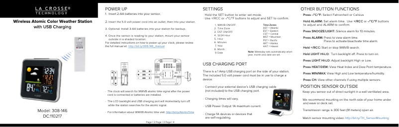 Page n°1 - Guide de démarrage rapide La Crosse Technology 308-146