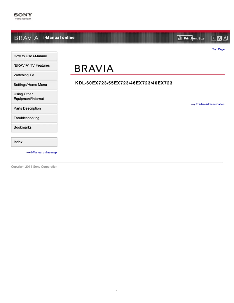 Page 1 de la notice Manuel utilisateur Sony KDL-40EX723