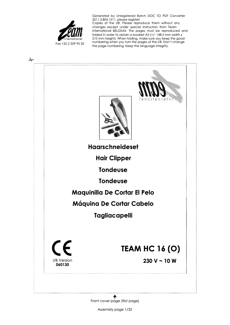 Page 1 de la notice Manuel utilisateur Team HC 16