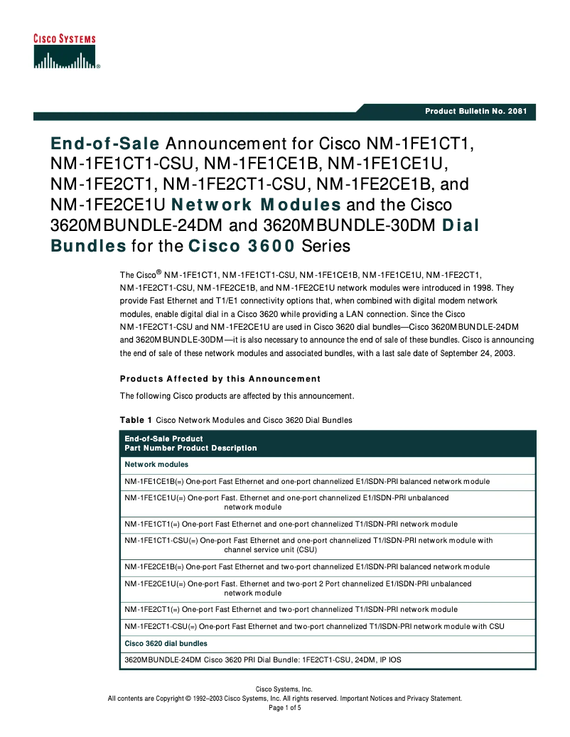 Página 1 del manual Manual de usuario Cisco NM-1FE1CE1B=