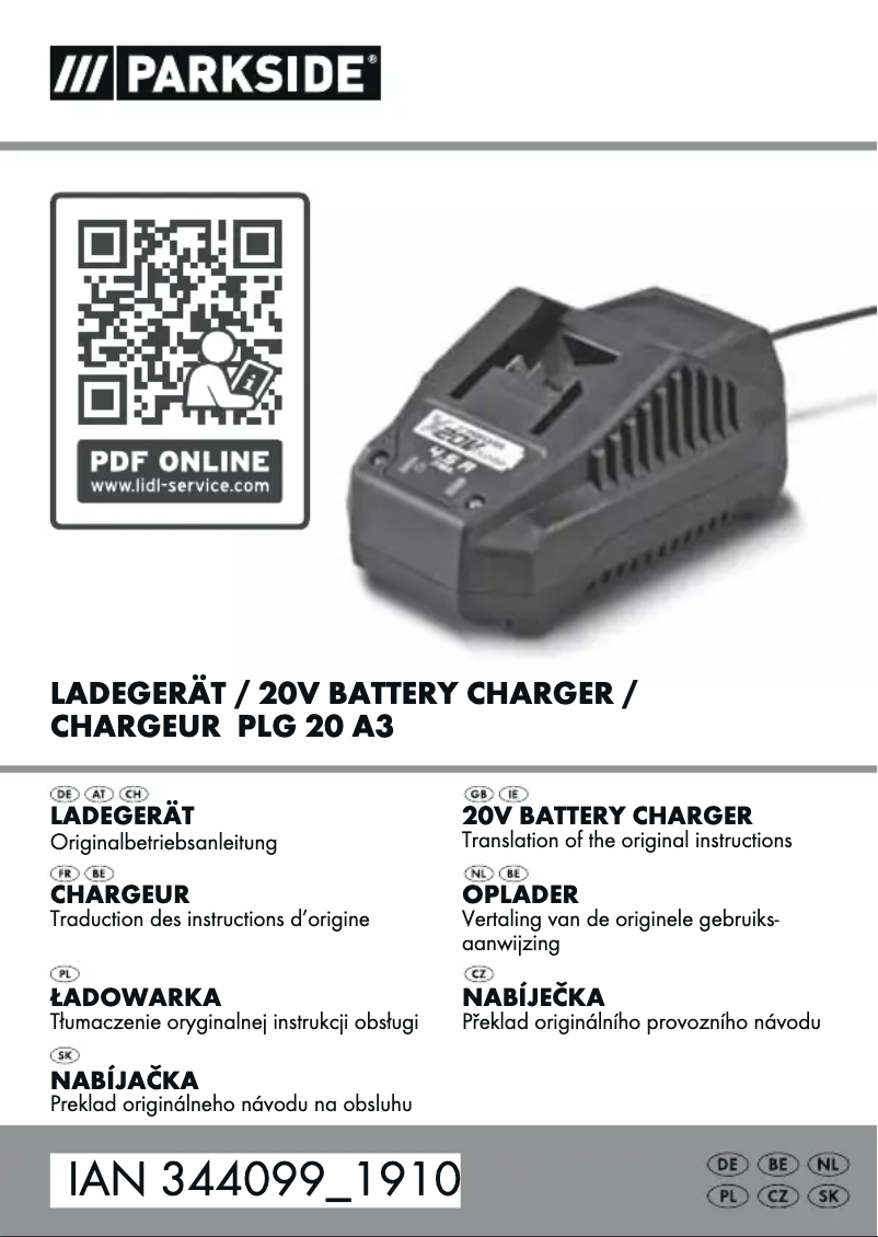 Page 1 de la notice Manuel utilisateur Parkside PLG 20 A3