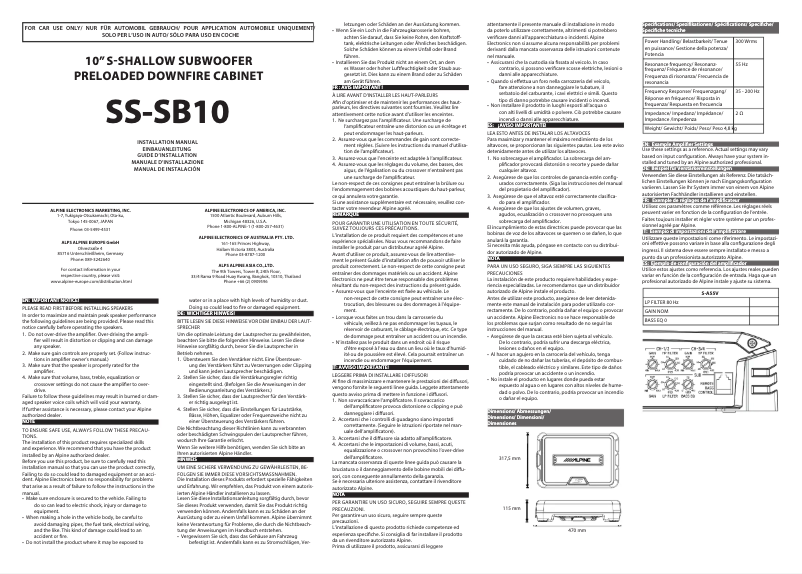 Page 1 de la notice Manuel utilisateur Alpine SS-SB10