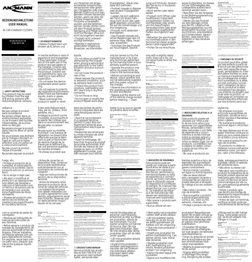 Page 1 de la notice Manuel utilisateur Ansmann CC230PD