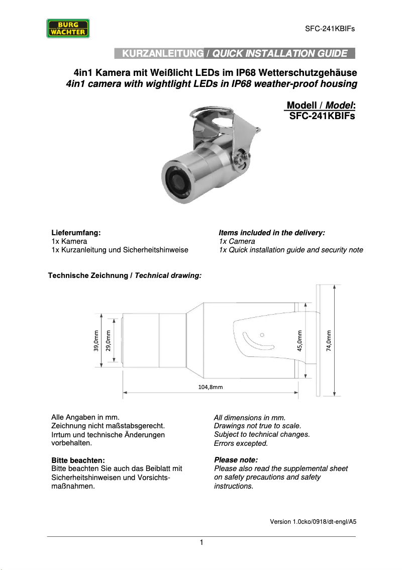 Page 1 de la notice Manuel utilisateur Burg Wächter SFC-241KBIFS