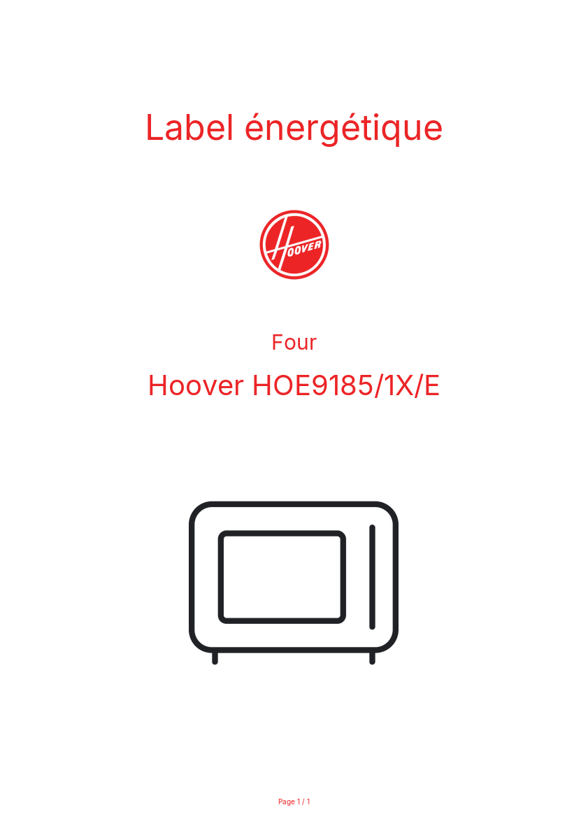 Page n°1 - Label énergétique Hoover HOE9185/1X/E