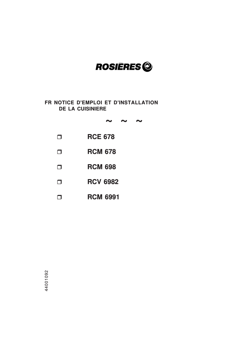 Page n°1 - Manuel utilisateur Rosieres RCM 6991 RB