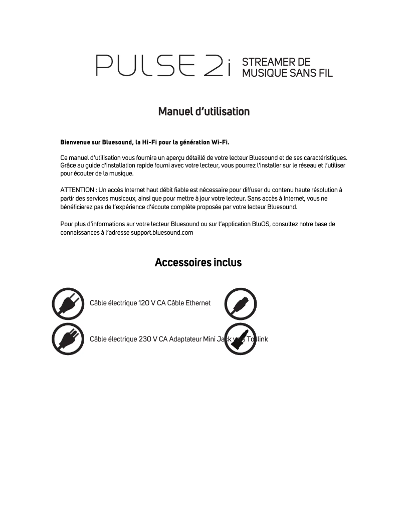 Page n°1 - Manuel utilisateur Bluesound Pulse 2i