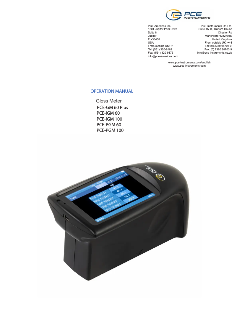 Page n°1 - Manuel utilisateur PCE Instruments PCE-IGM 60