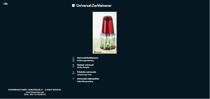 Page n°1 - Manuel utilisateur SilverCrest KH 1161