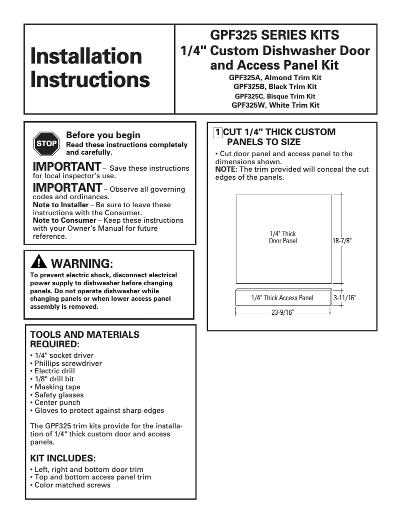 Page 1 de la notice Manuel utilisateur GE GPF325W