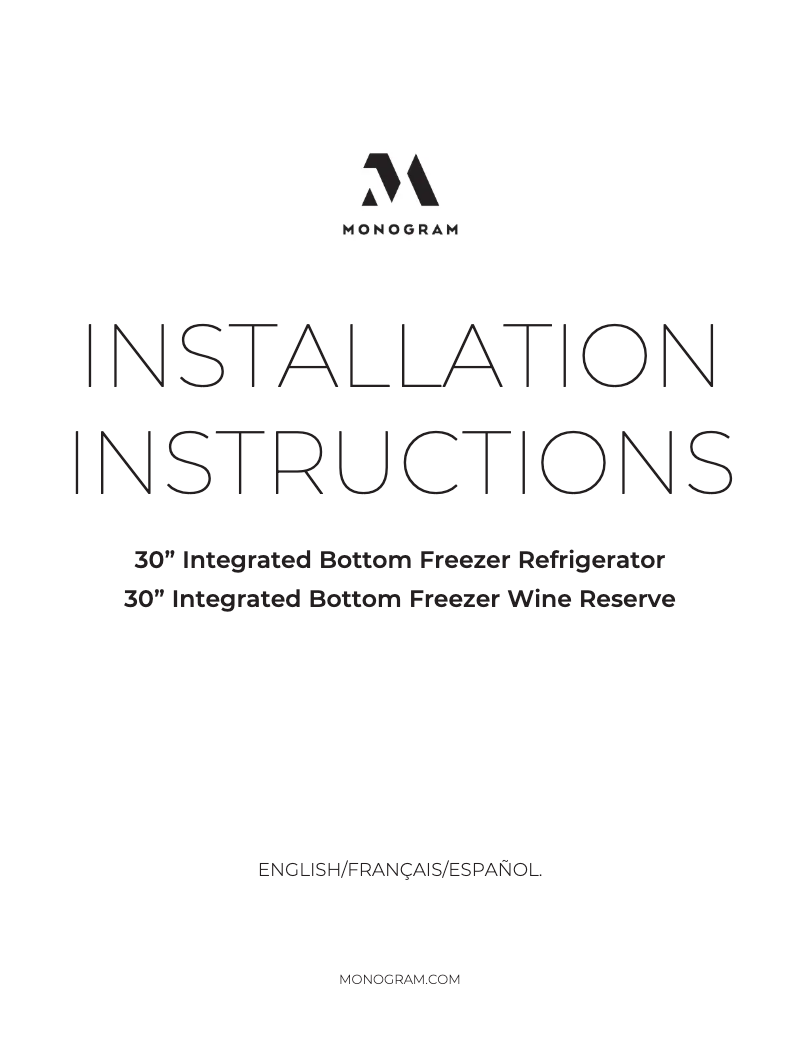 Page 1 de la notice Guide d'installation Monogram ZIC303NPPII
