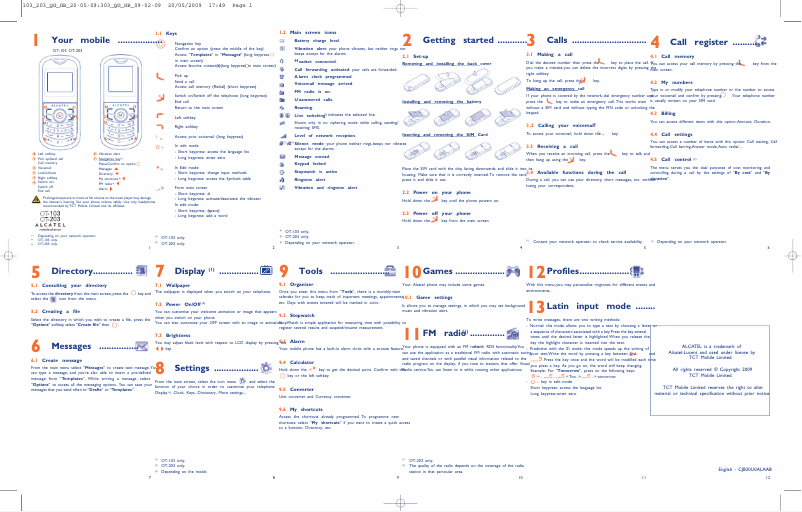Page n°1 - Manuel utilisateur Alcatel One Touch 203