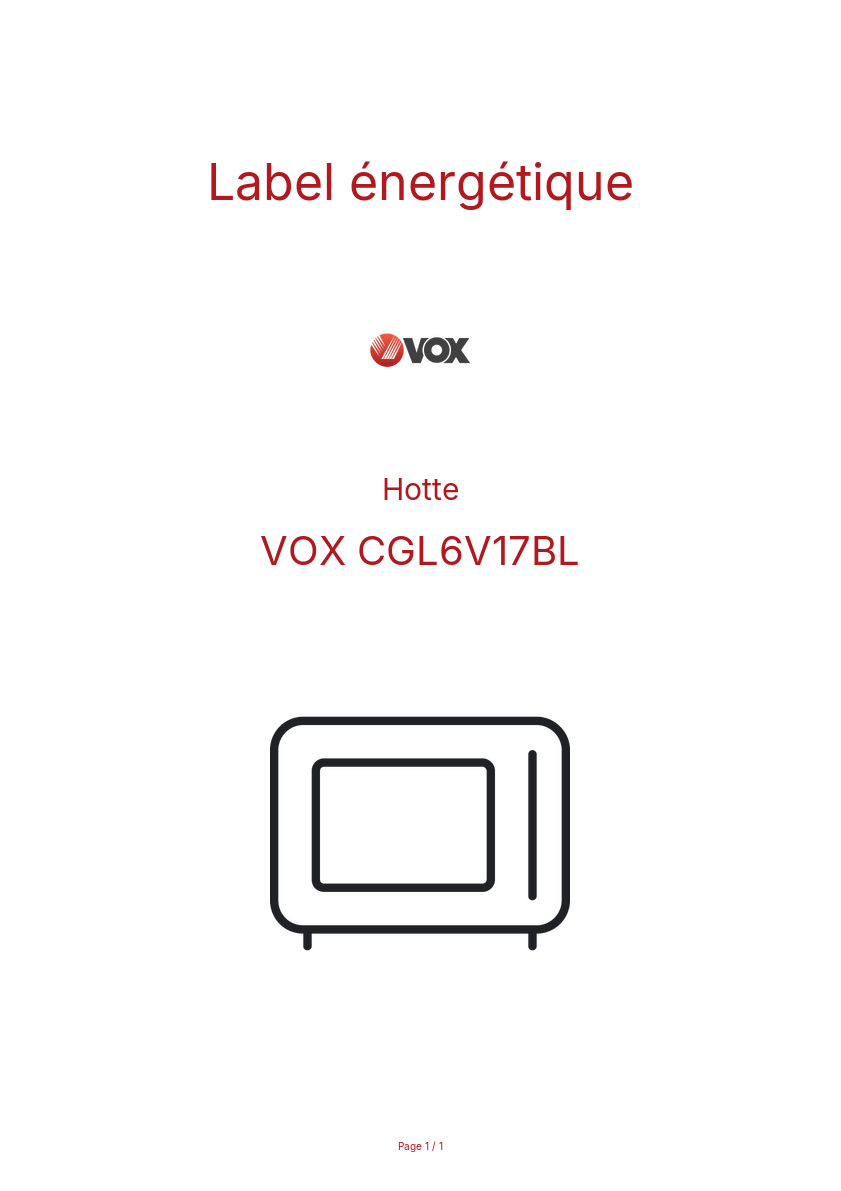 Page n°1 - Label énergétique VOX CGL6V17BL