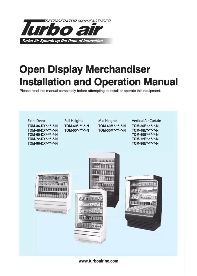 Page 1 de la notice Guide d'installation Turbo air TOM-48-DX