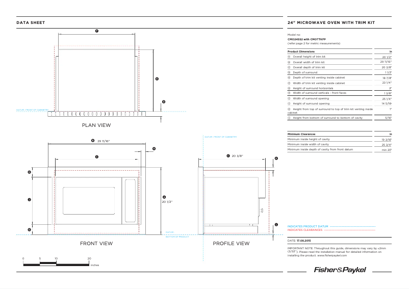 Page 1 de la notice Fiche technique Fisher & Paykel CMOTTK-30-SS
