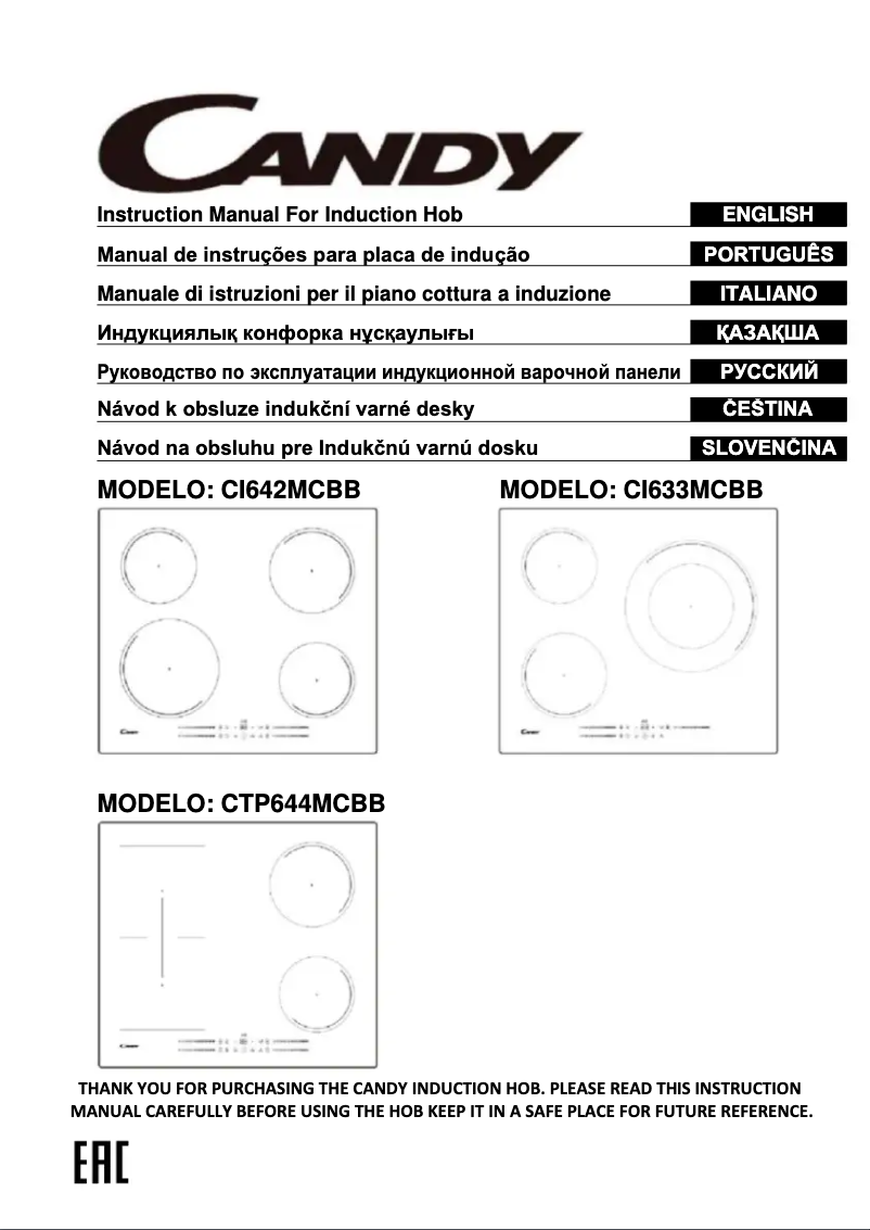 Page 1 de la notice Manuel utilisateur Candy CI642MCBB