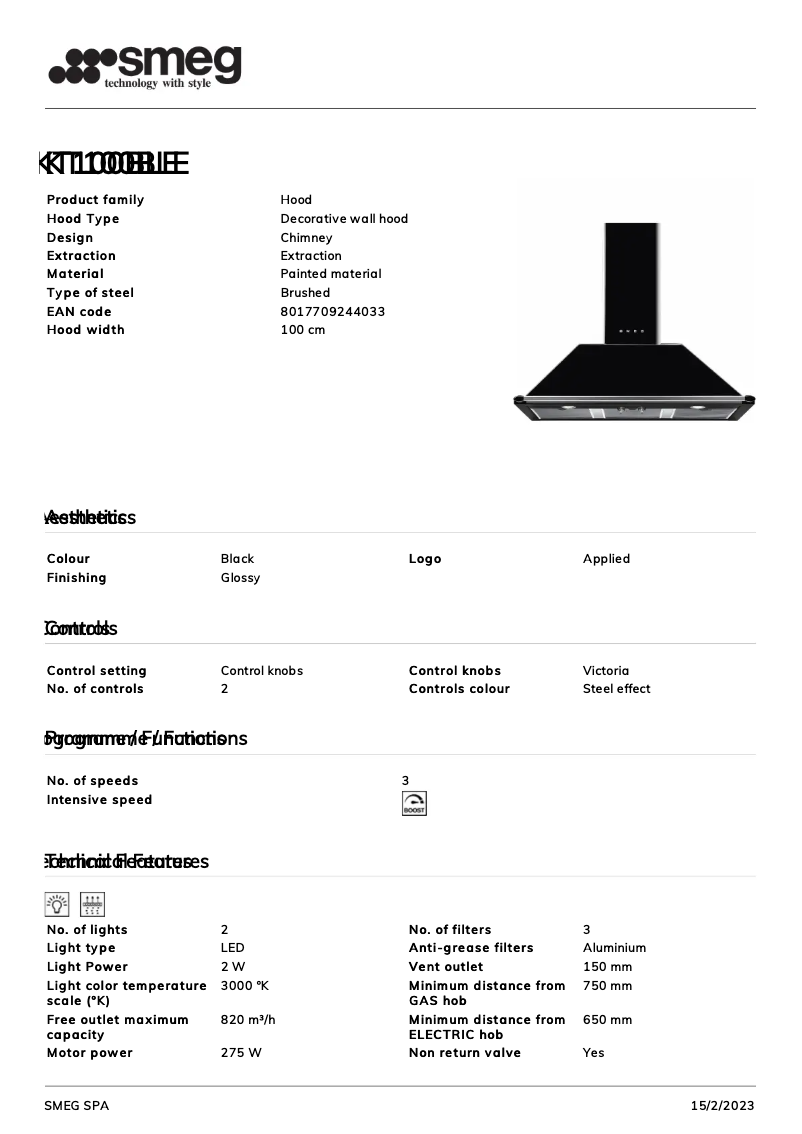 Page 1 de la notice Brochure Smeg KT100BLE