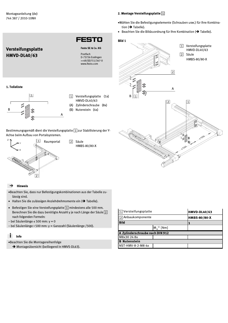 Page 1 de la notice Manuel utilisateur Festo HMVD-DL40/63
