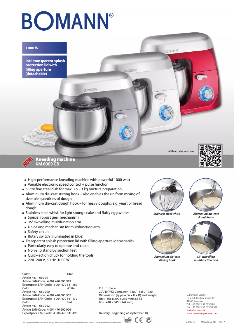 Page n°1 - Fiche technique Bomann KM 6009 CB