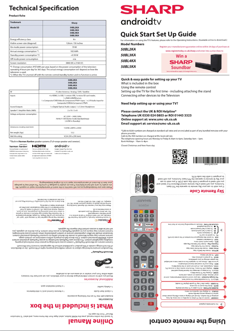 Page 1 de la notice Guide de démarrage rapide Sharp 50BL3KA