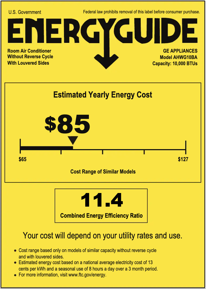 Página 1 del manual Etiqueta energética GE AHWG10BA