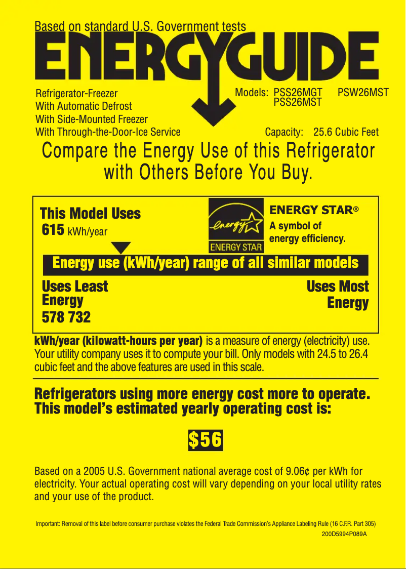 Page 1 de la notice Label énergétique GE Profile PSS26MGTCC