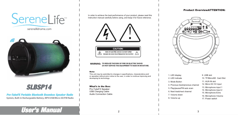 Page 1 de la notice Manuel utilisateur SereneLife AZSLBSP14